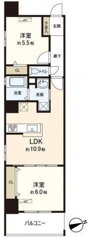 アクアステージ小町(2LDK/8階)の間取り写真