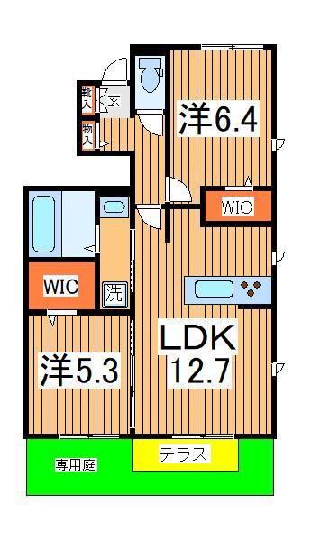 グランパルク B(2LDK/1階)の間取り写真