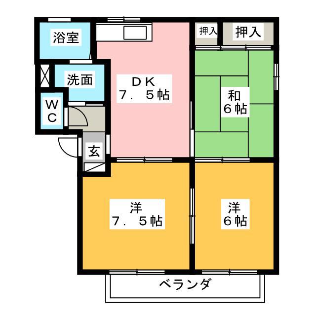 アーバンヒル上津部田(3DK/1階)の間取り写真