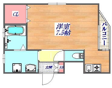 六甲ローズマンション(ワンルーム/5階)の間取り写真