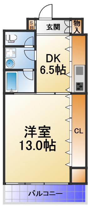 ビエラ老松(1DK/7階)の間取り写真