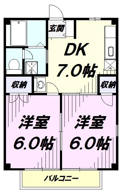 サンビューラーB(2DK/2階)の間取り写真