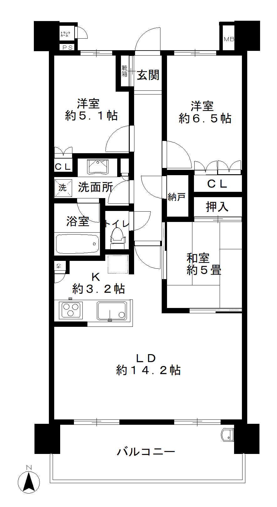 パークタワー南千里丘(3LDK/15階)の間取り写真