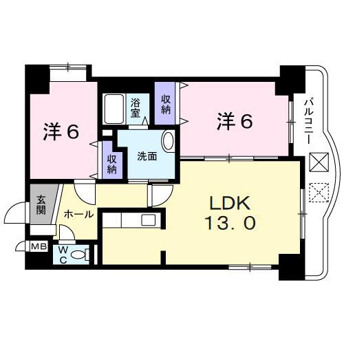 ライトリバー参番館(2LDK/1階)の間取り写真