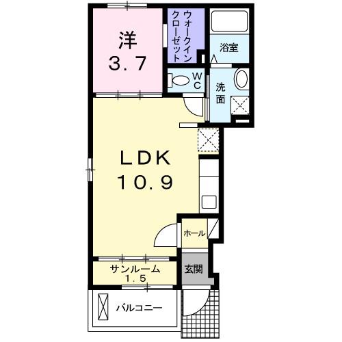 ヴァイオレットガーデン(1LDK/1階)の間取り写真