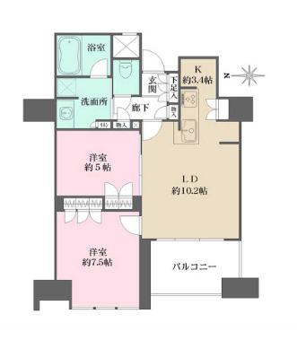 ブランズタワー南堀江(2LDK/14階)の間取り写真