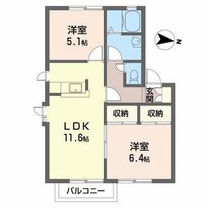 ディアス中筋 A棟(2LDK/2階)の間取り写真