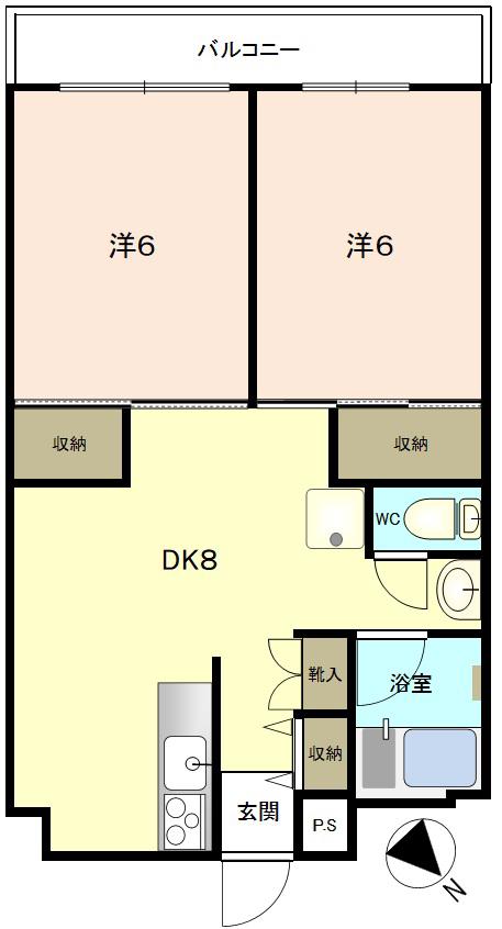 ウエストS金澤(2DK/2階)の間取り写真