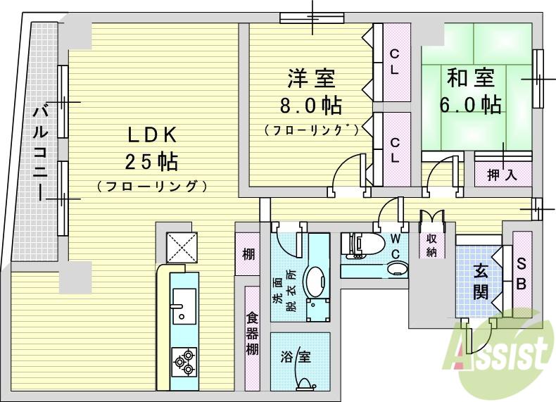 ダイアパレス新大阪(2LDK/8階)の間取り写真
