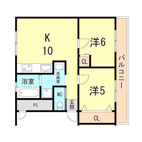 高津橋農住団地D棟(2LDK/2階)の間取り写真