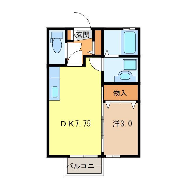 フェアリークリスタル I(1DK/2階)の間取り写真
