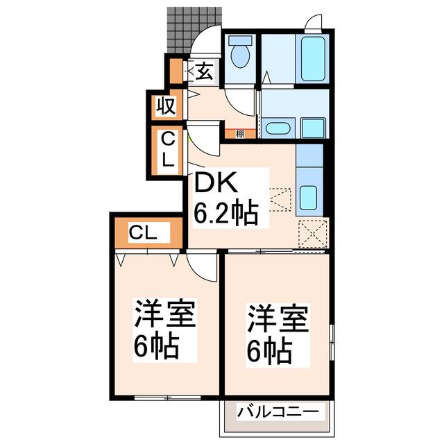 ソレアード・ヒル(2DK/1階)の間取り写真