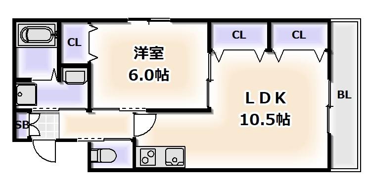 エルミタージュ難波南III(1LDK/2階)の間取り写真