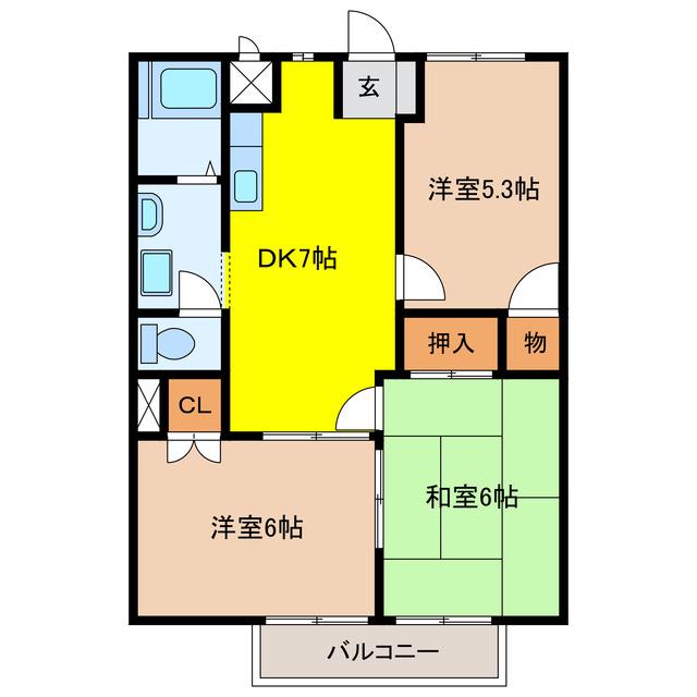ドリームアキC(3DK/1階)の間取り写真