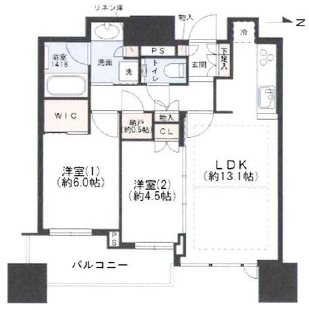 シティタワー大阪本町(2LDK/33階)の間取り写真