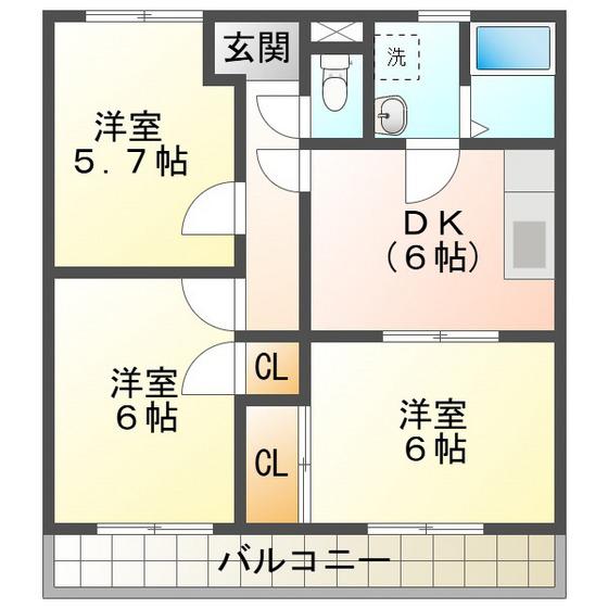 中西壱番館(3DK/1階)の間取り写真