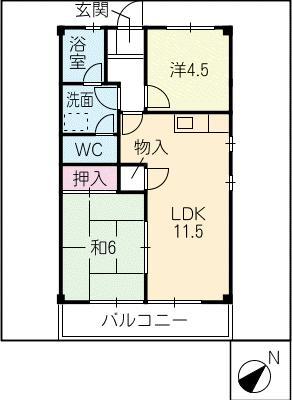 ボナール東海(2LDK/1階)の間取り写真