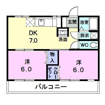 エスポワールカーサ(2DK/1階)の間取り写真