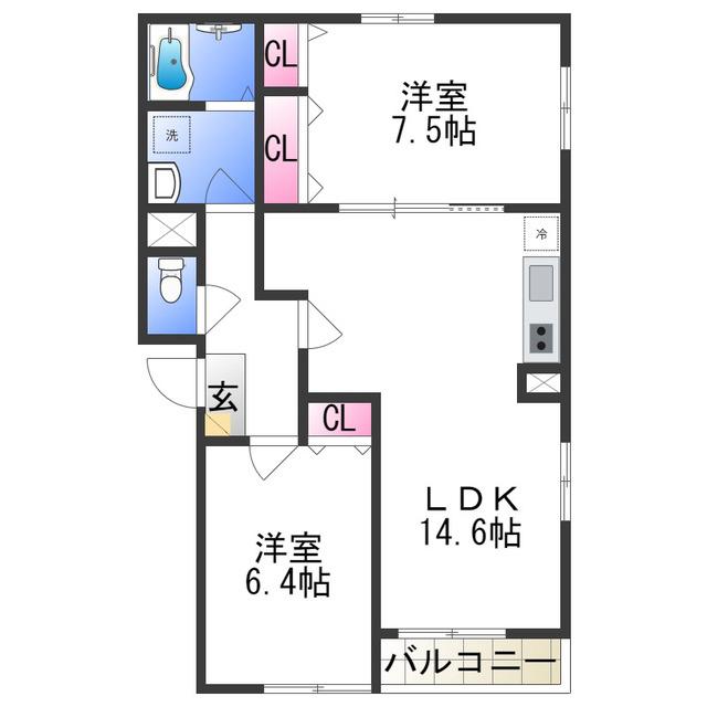 グラツィア堺(2LDK/2階)の間取り写真