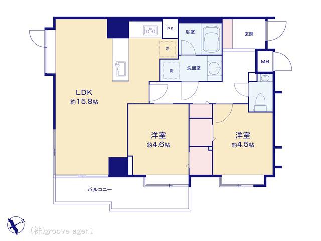 ウィン麻布十番ハラビル(2LDK/2階)の間取り写真