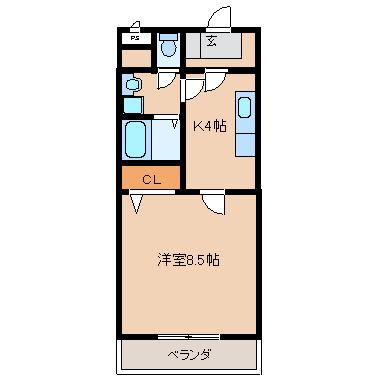 サンセットカーム(1K/3階)の間取り写真