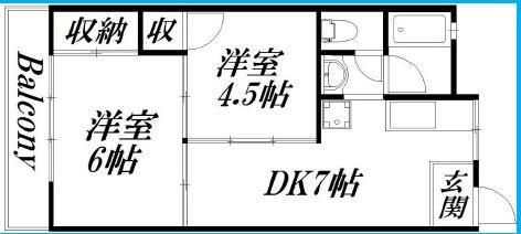元浜メゾンオーク(2DK/2階)の間取り写真