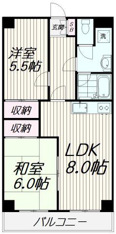 貝塚レジデンス(2LDK/2階)の間取り写真