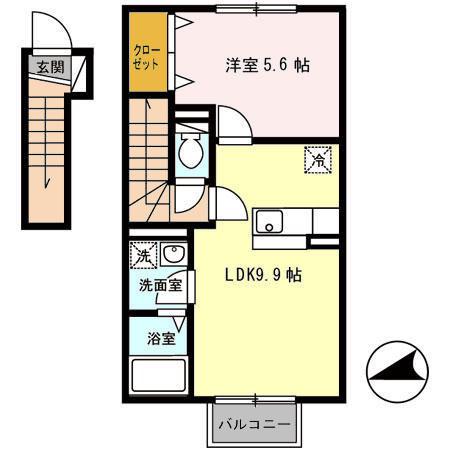 サンボナールA(1LDK/2階)の間取り写真