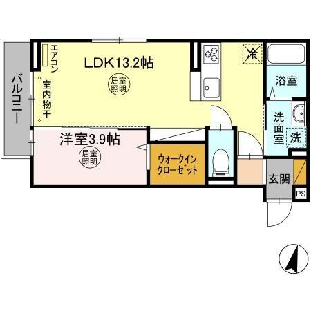 コンフォート 那珂(1LDK/3階)の間取り写真
