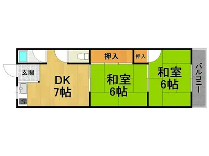阪急伊丹線 新伊丹駅 徒歩6分 2階建 築43年(2DK/2階)の間取り写真