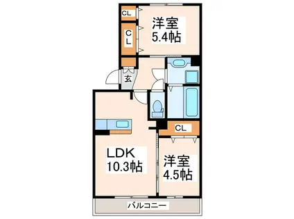 エスピガ(2LDK/2階)の間取り写真