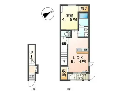 ネオ・プレミアム B棟(1LDK/2階)の間取り写真
