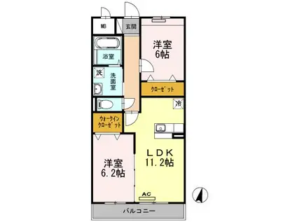 ウィステリアII 107(2LDK/1階)の間取り写真
