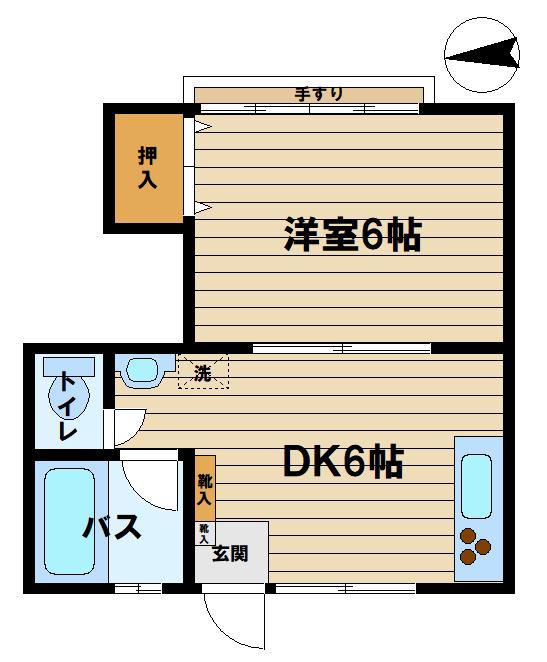ハイツ高橋(1DK/2階)の間取り写真