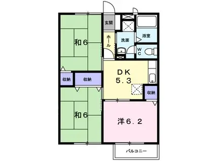 KAKIOKA ウエスト A(3DK/1階)の間取り写真