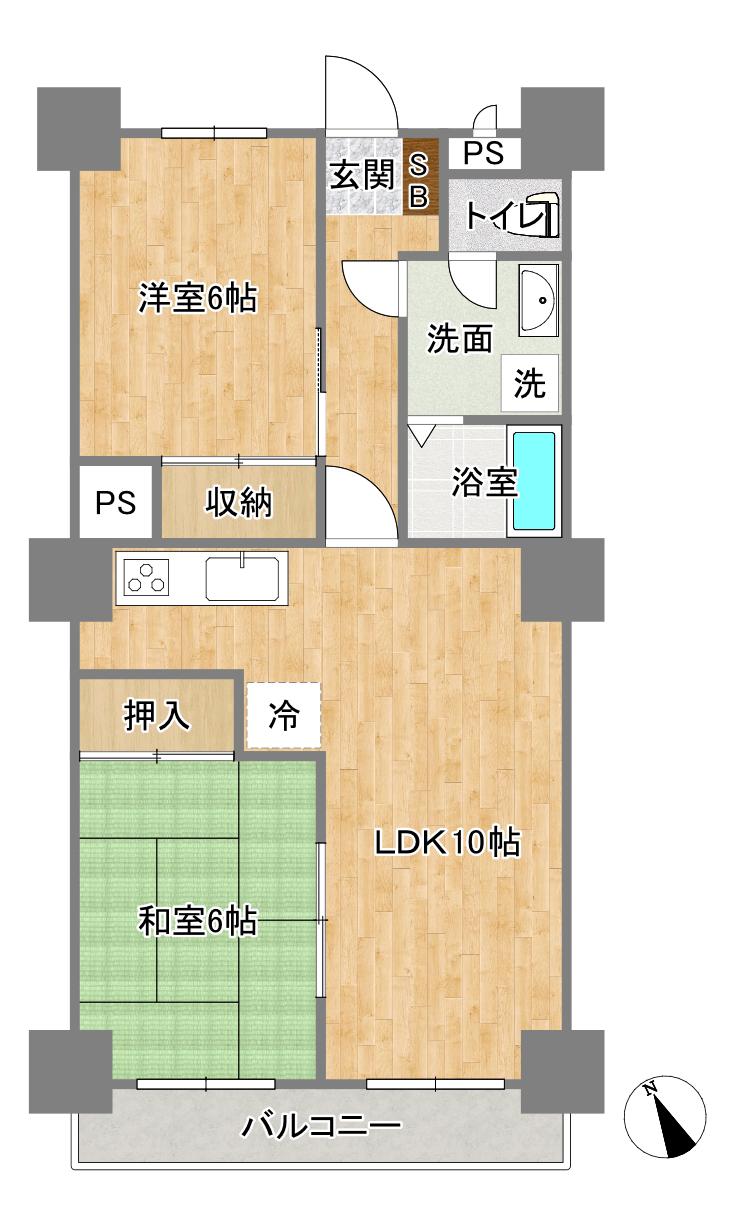 立花マンション(2LDK/6階)の間取り写真