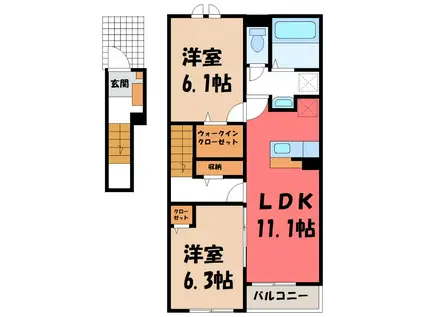 グラン・シャリオ 弐番館(2LDK/2階)の間取り写真