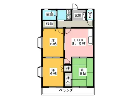T&Kマンション(3DK/1階)の間取り写真