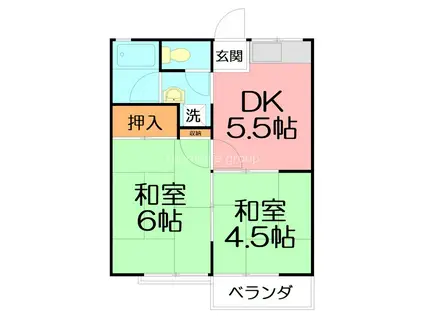 コーポ桂A棟(2DK/1階)の間取り写真