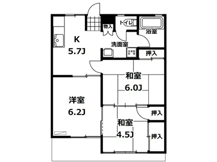 サンロイヤル(3K/1階)の間取り写真