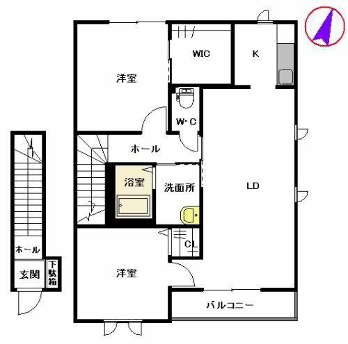 グランドゥール大地A(2LDK/2階)の間取り写真