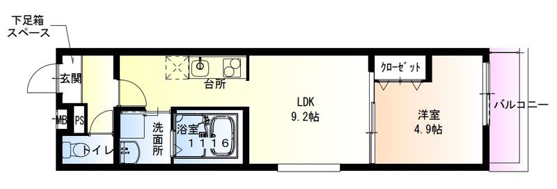 フジパレス助松町ノース(1LDK/1階)の間取り写真