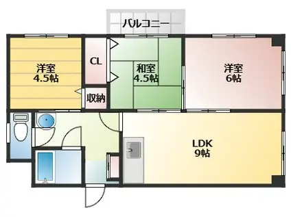 植原ユウハイツ(3LDK/4階)の間取り写真