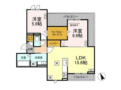 ペルレK(2LDK/3階)の間取り写真