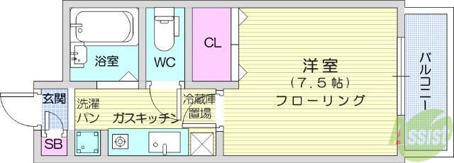 レジデンス芙美(1K/5階)の間取り写真