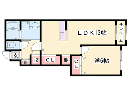 ソレイユA(1LDK/1階)の間取り写真