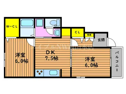 ハアラン御津(2DK/1階)の間取り写真