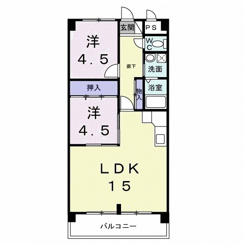 ファミーユ旭(2LDK/3階)の間取り写真