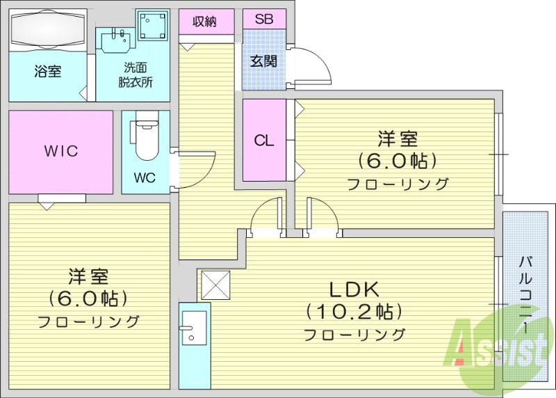 ウィルモアC館(2LDK/2階)の間取り写真