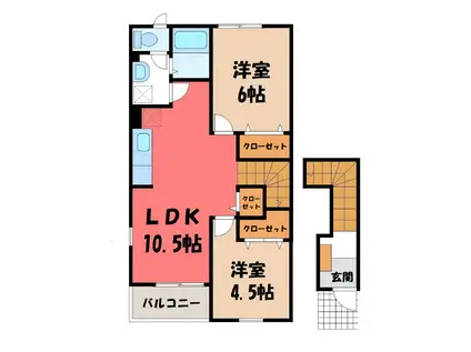 シャンブル・エイト(2LDK/2階)の間取り写真